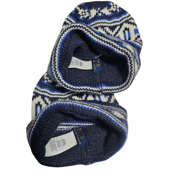 NWT Polo Ralph Lauren Blue Fair Isle Beanie Unisex Winter Hat Rare One Size